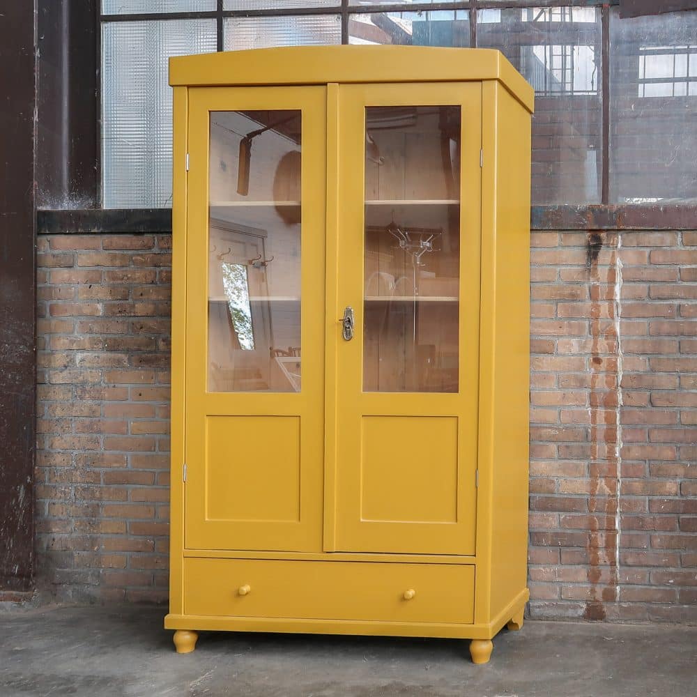 Brocante gele vitrinekast - Afbeelding 2