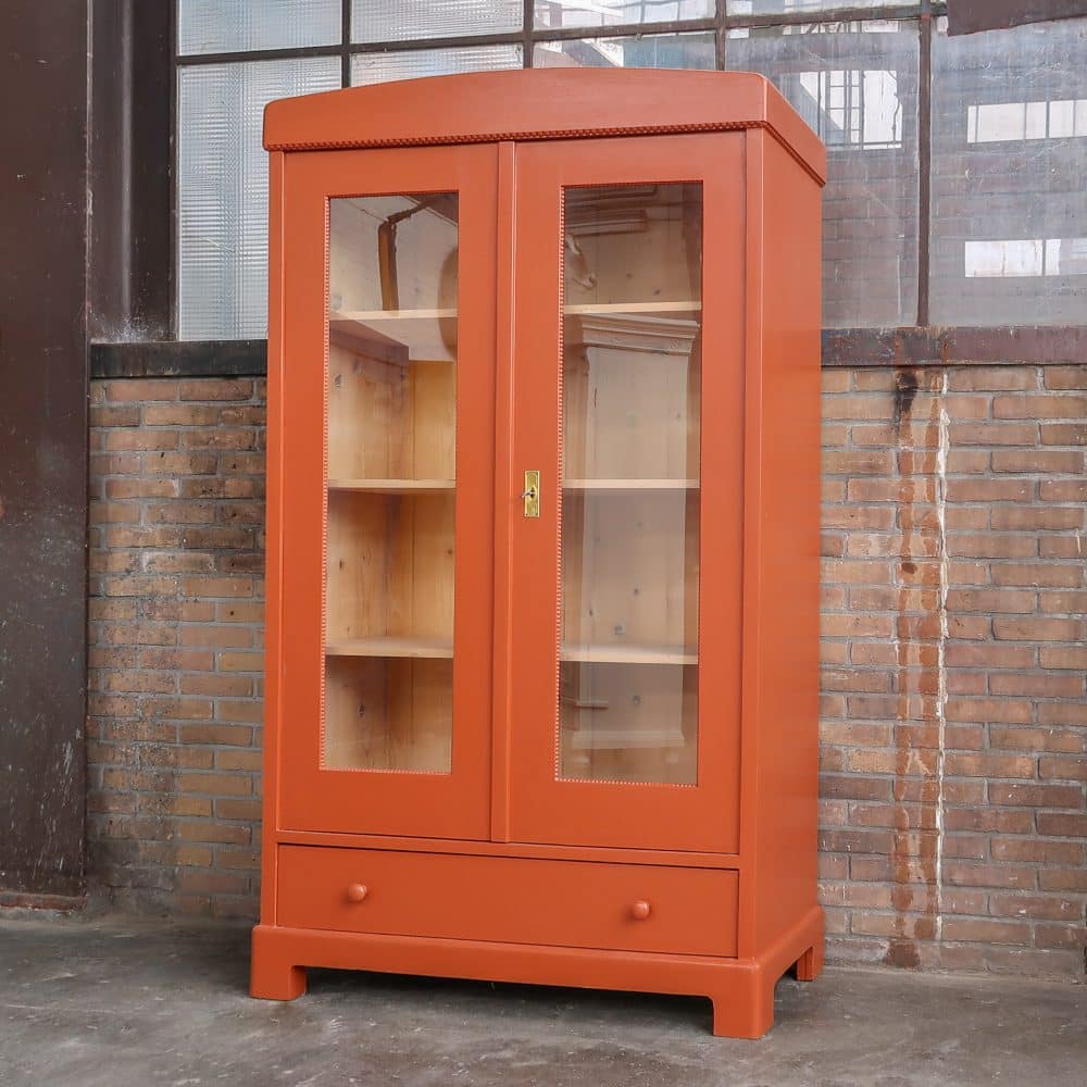 Brocante oranje vitrinekast - Afbeelding 2
