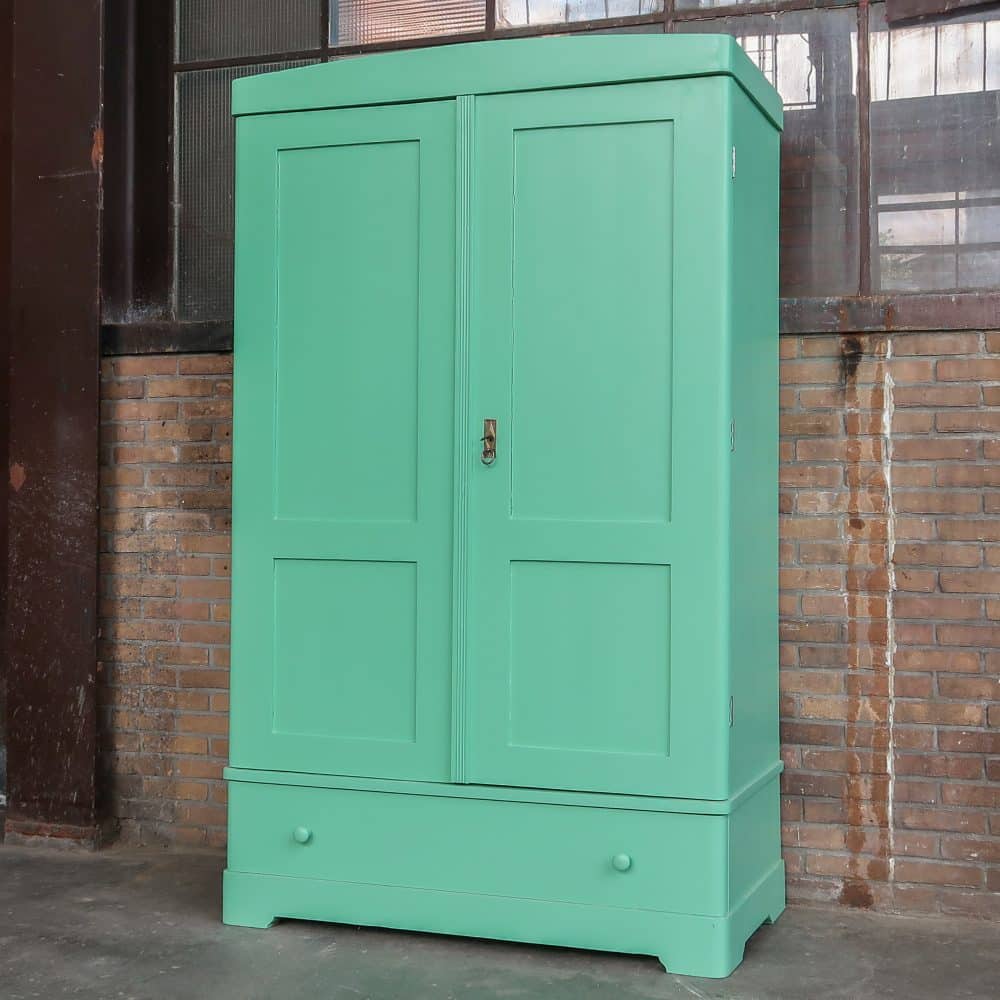 Brocante groene linnenkast - Afbeelding 2