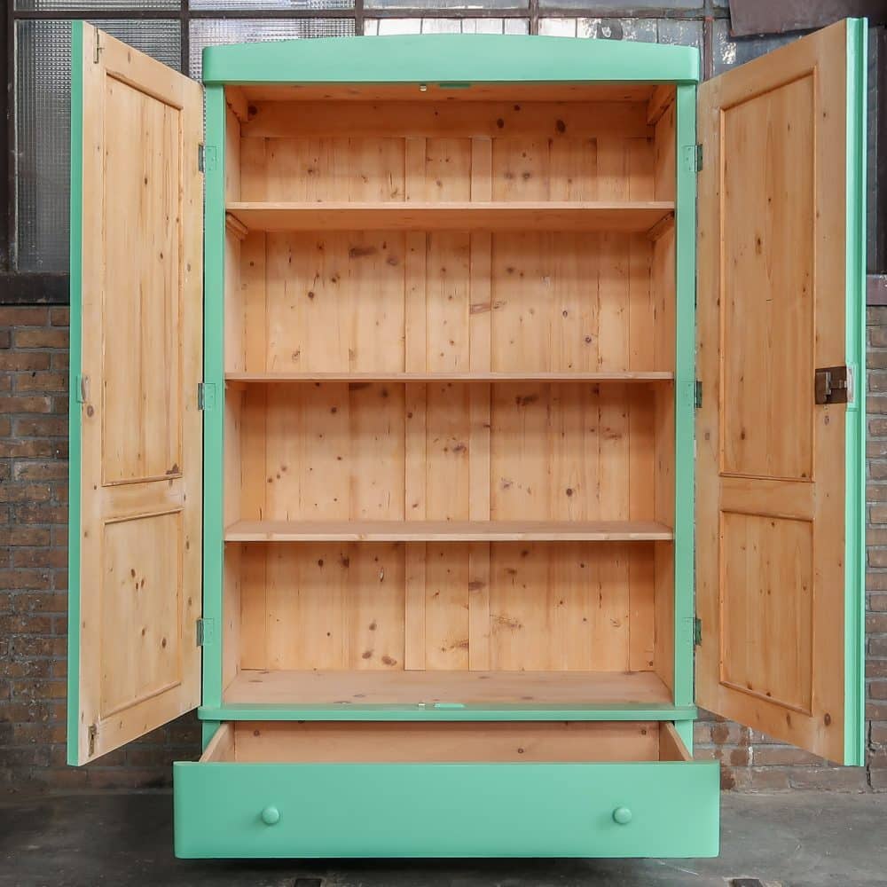 Brocante groene linnenkast - Afbeelding 3