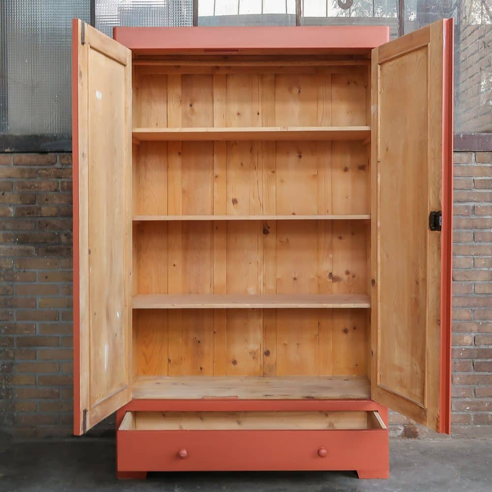 Brocante rode linnenkast - Afbeelding 3
