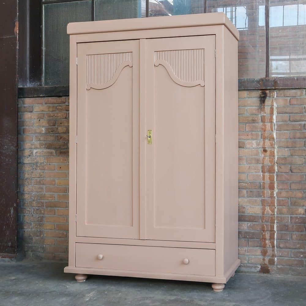 Brocante bleek roze linnenkast - Afbeelding 2