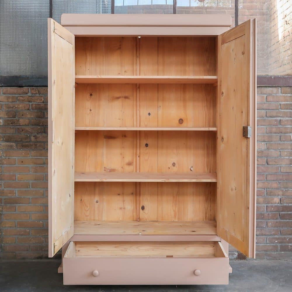 Brocante bleek roze linnenkast - Afbeelding 3