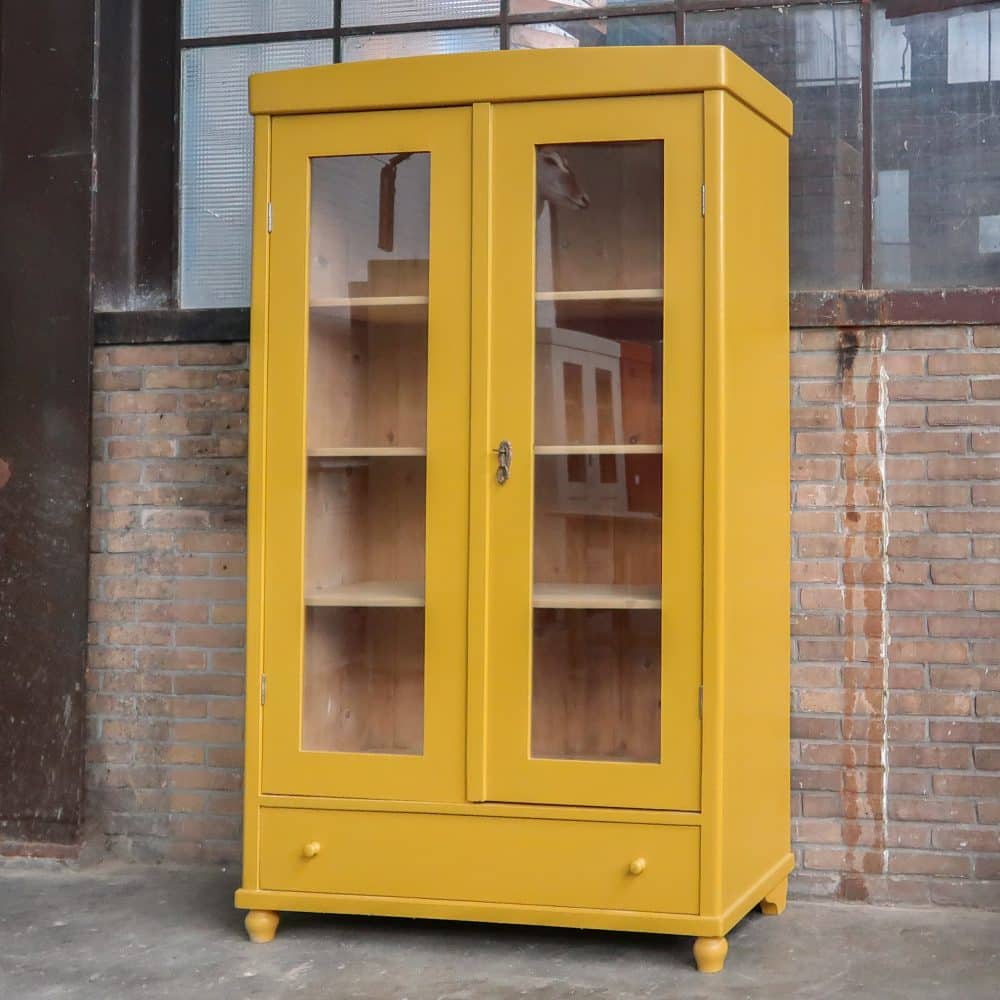 Brocante gele vitrinekast - Afbeelding 2