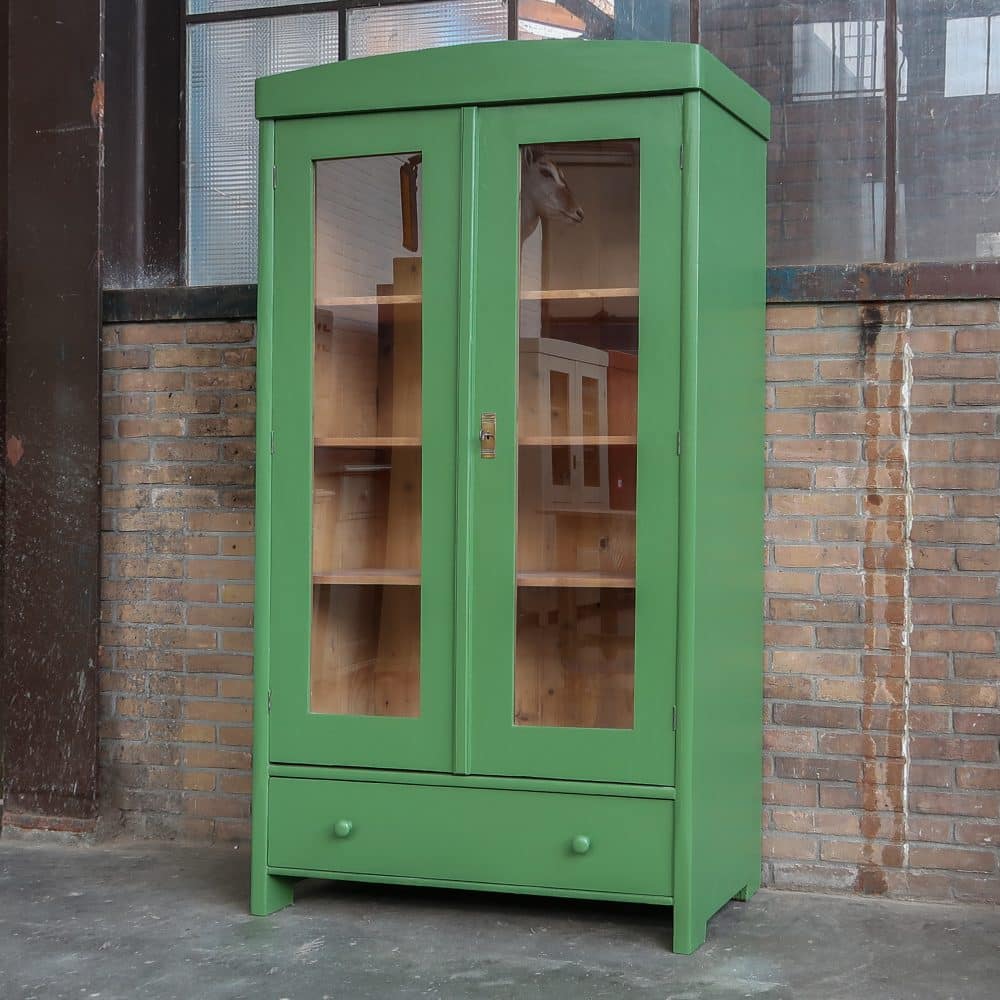 Brocante groene vitrinekast - Afbeelding 2