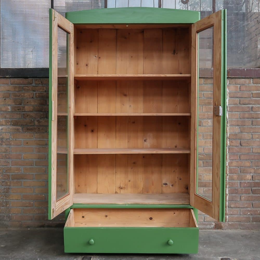 Brocante groene vitrinekast - Afbeelding 3