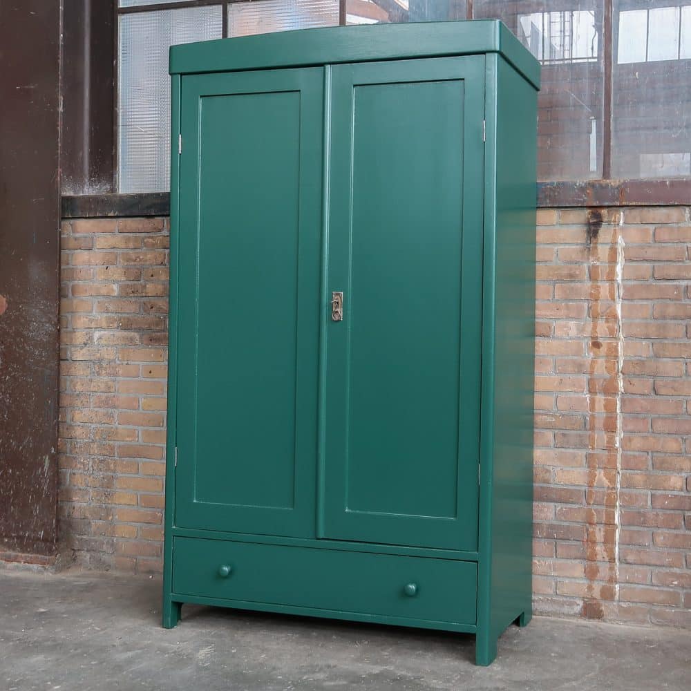 Brocante groene linnenkast - Afbeelding 2