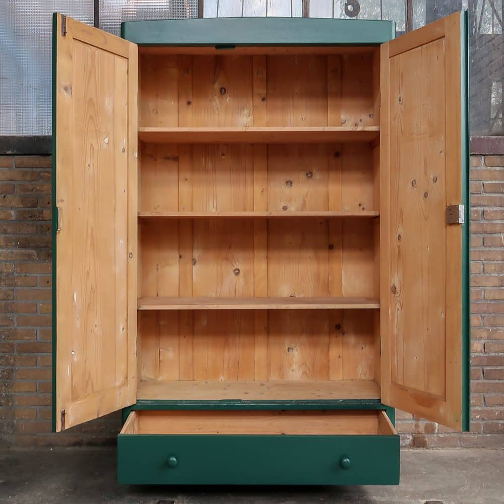 Brocante groene linnenkast - Afbeelding 3