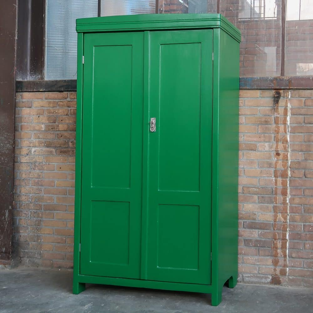 Brocante groene linnenkast - Afbeelding 2