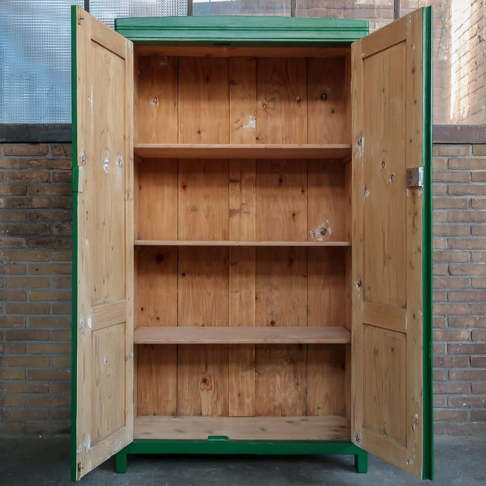 Brocante groene linnenkast - Afbeelding 3
