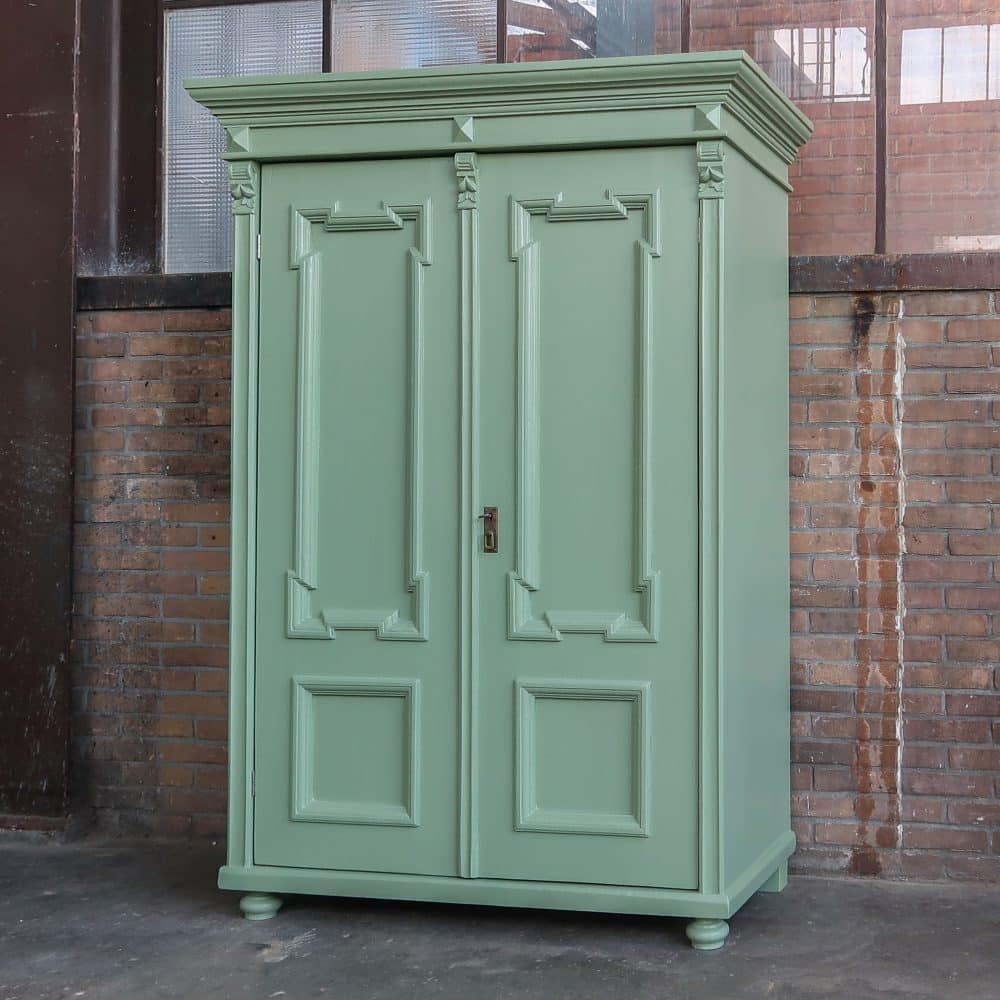 Brocante groene linnenkast - Afbeelding 2