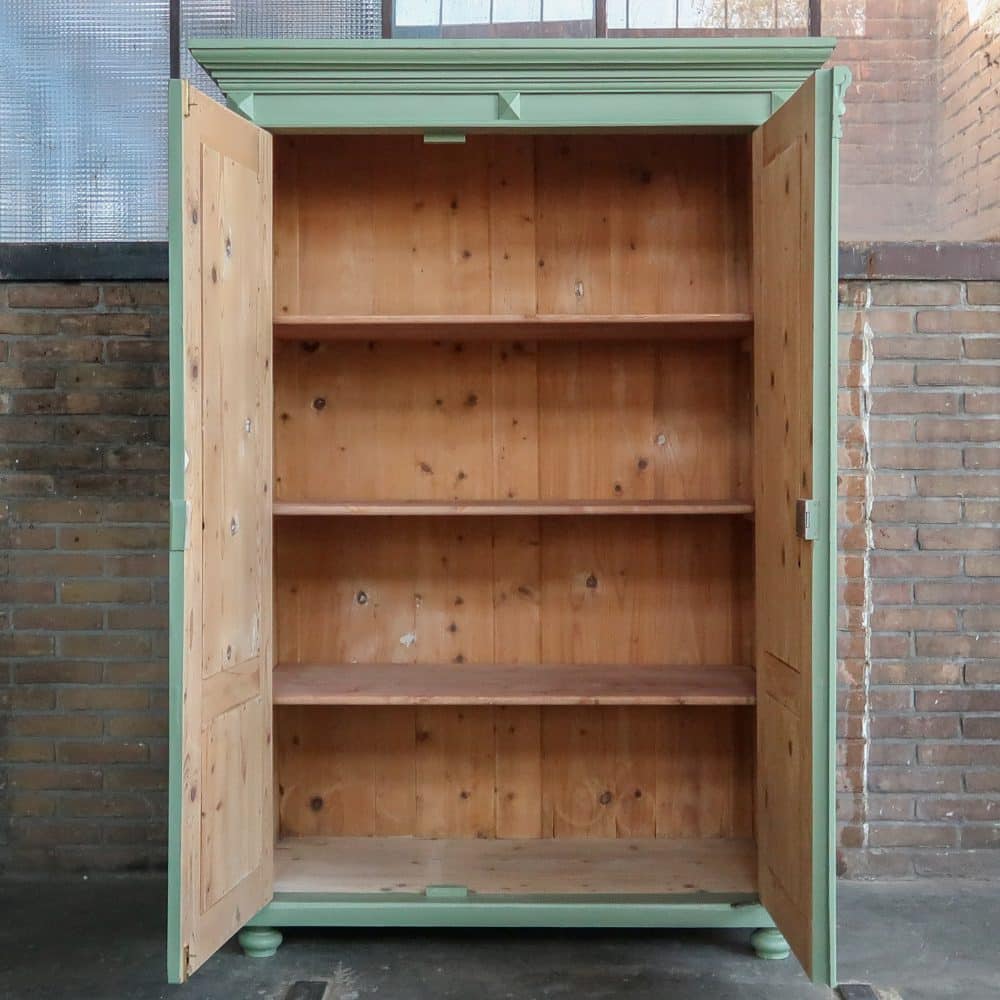 Brocante groene linnenkast - Afbeelding 3