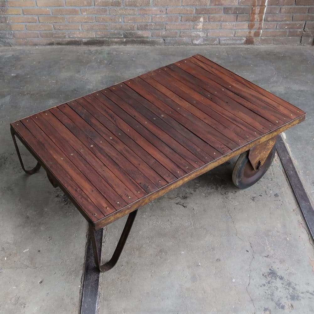Industriële kar - salontafel - Afbeelding 2