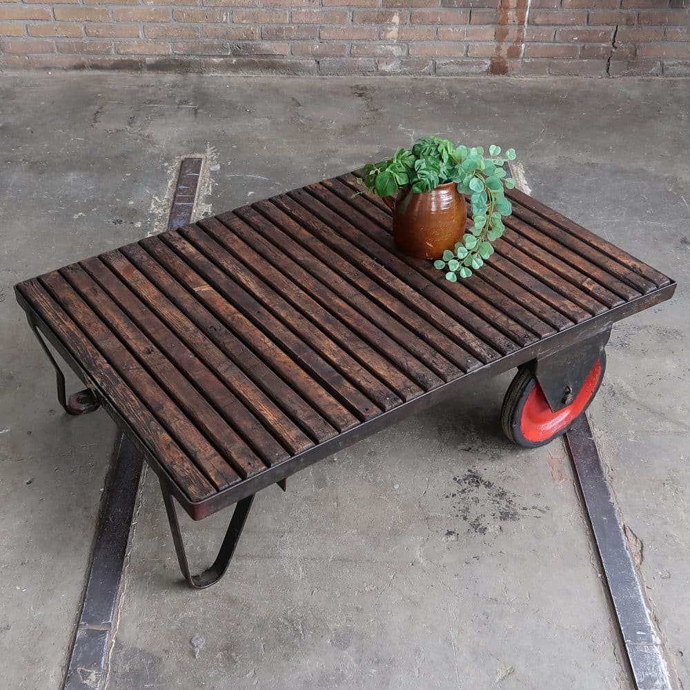 Industriële kar - salontafel - Afbeelding 2