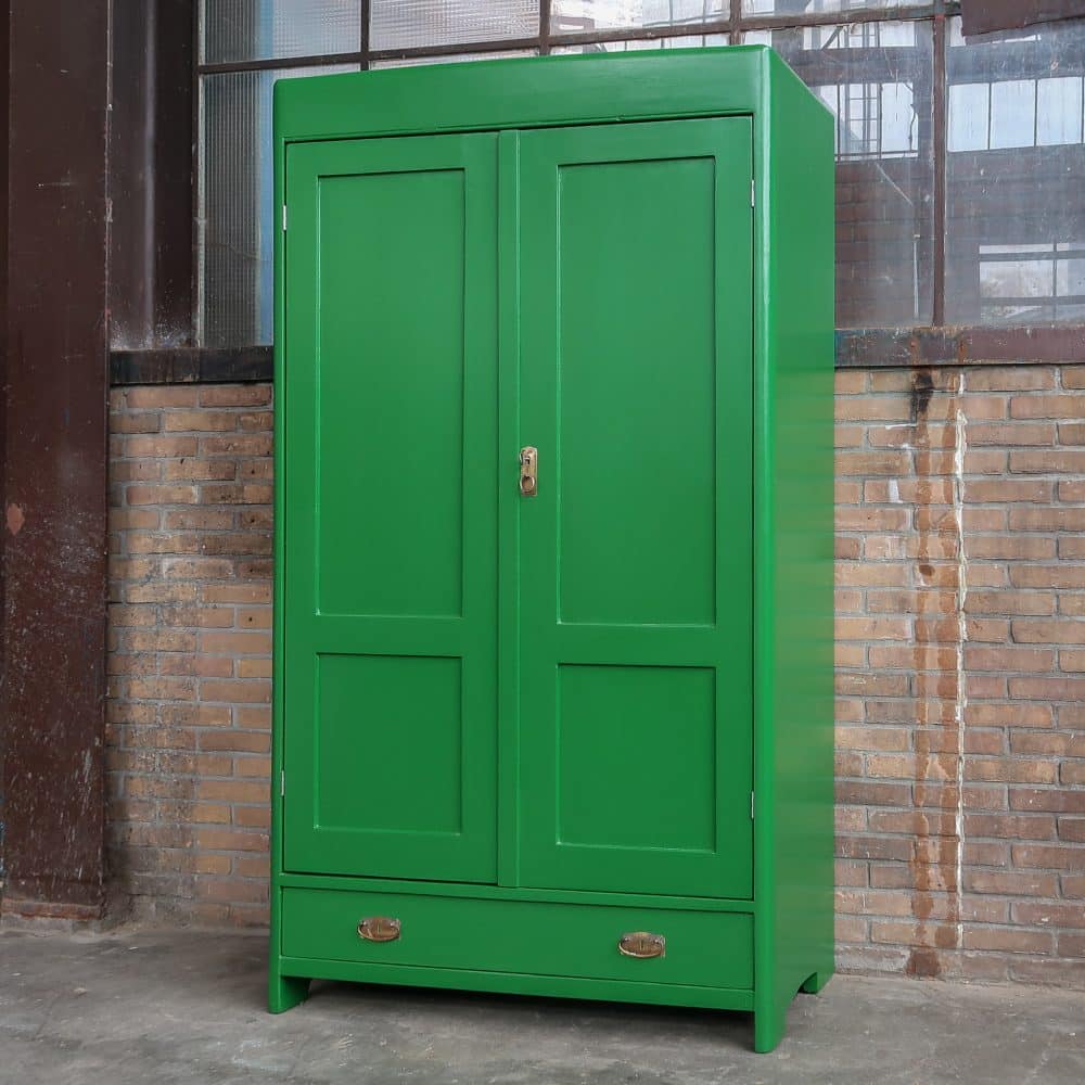 Brocante groene linnenkast - Afbeelding 2