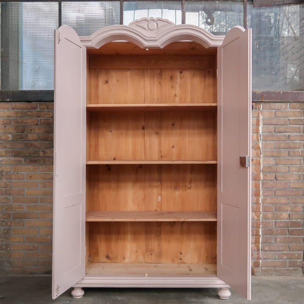 Brocante bleek roze linnenkast - Afbeelding 3
