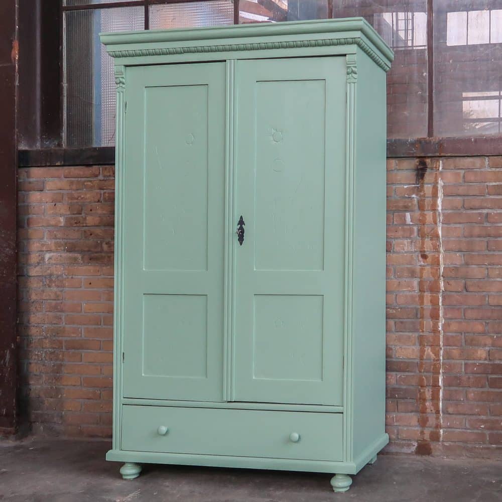 Brocante groene linnenkast - Afbeelding 2