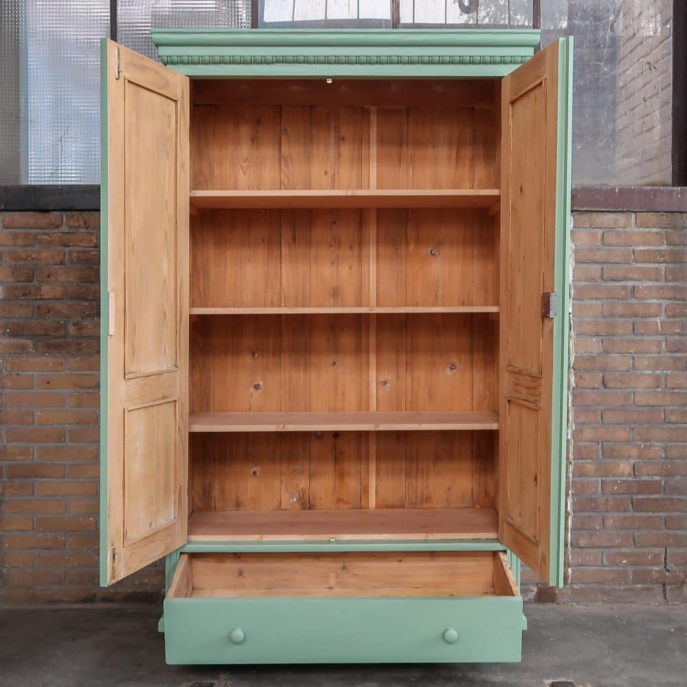 Brocante groene linnenkast - Afbeelding 3