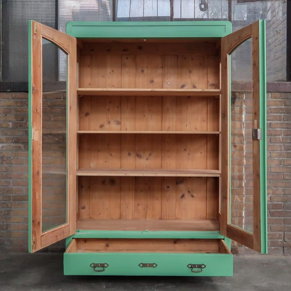 Brocante groene vitrinekast - Afbeelding 3