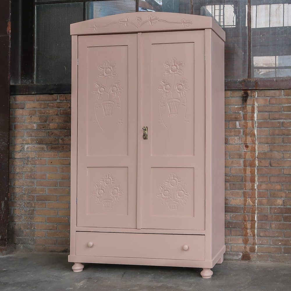 Brocante bleek roze linnenkast - Afbeelding 2