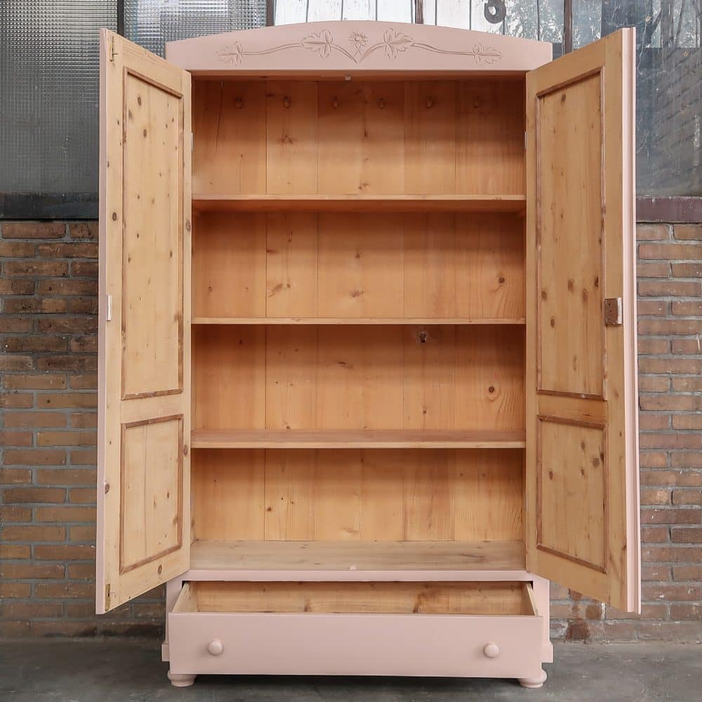 Brocante bleek roze linnenkast - Afbeelding 3