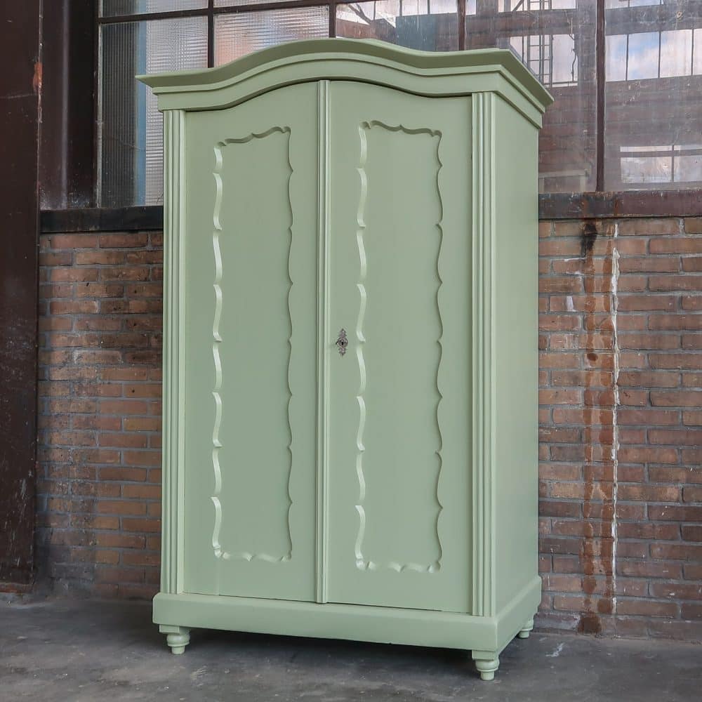 Brocante groene linnenkast - Afbeelding 2