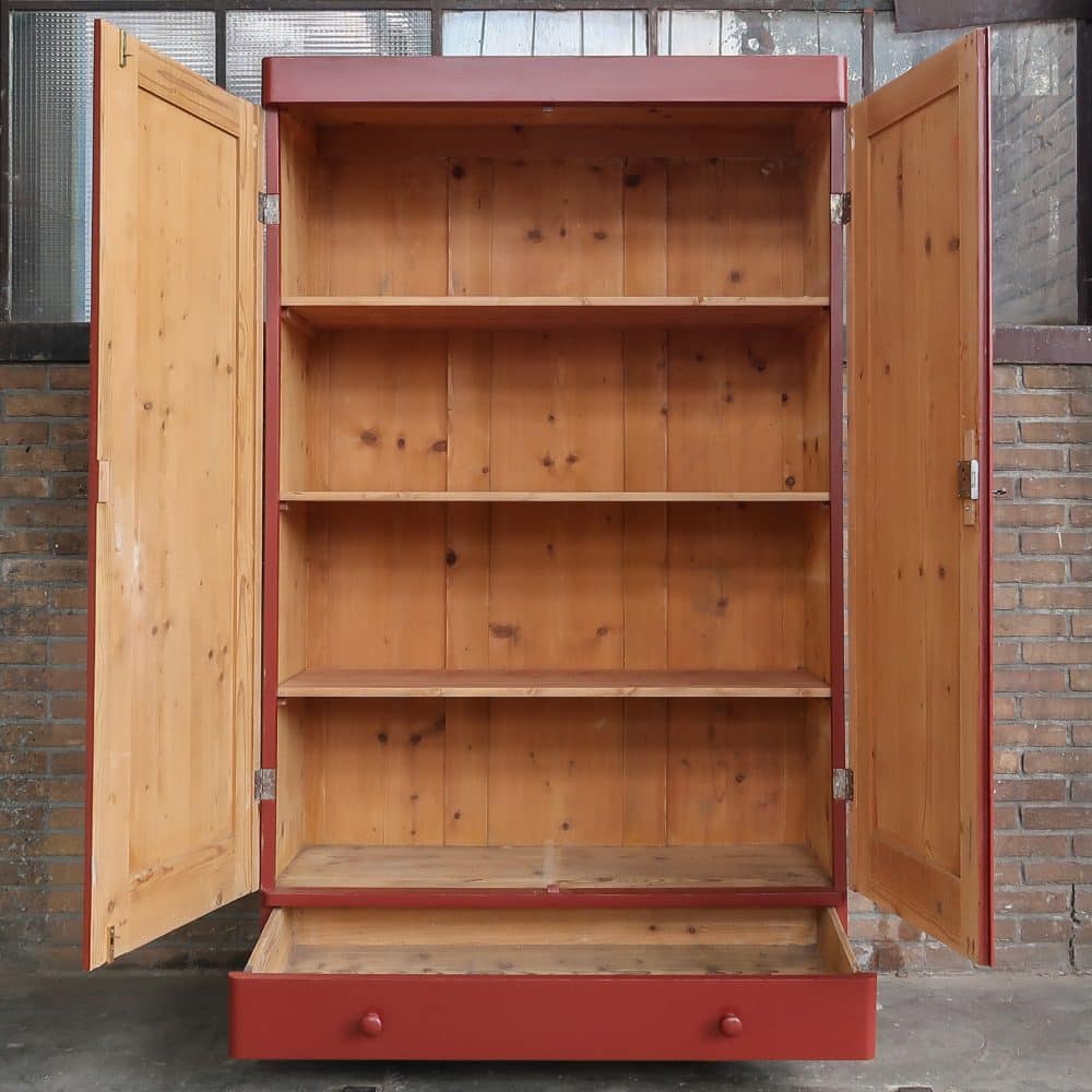 Brocante rode linnenkast - Afbeelding 3