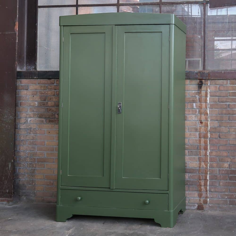 Brocante groene linnenkast - Afbeelding 2