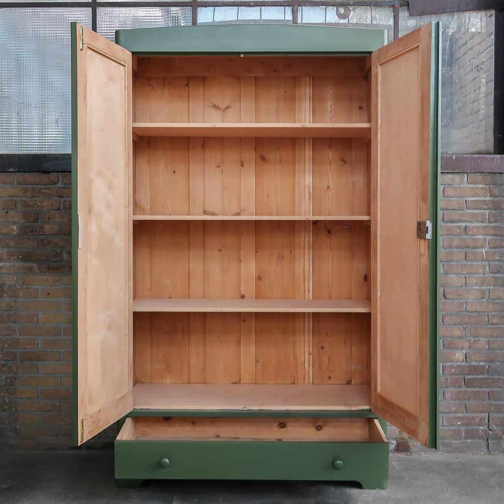 Brocante groene linnenkast - Afbeelding 3