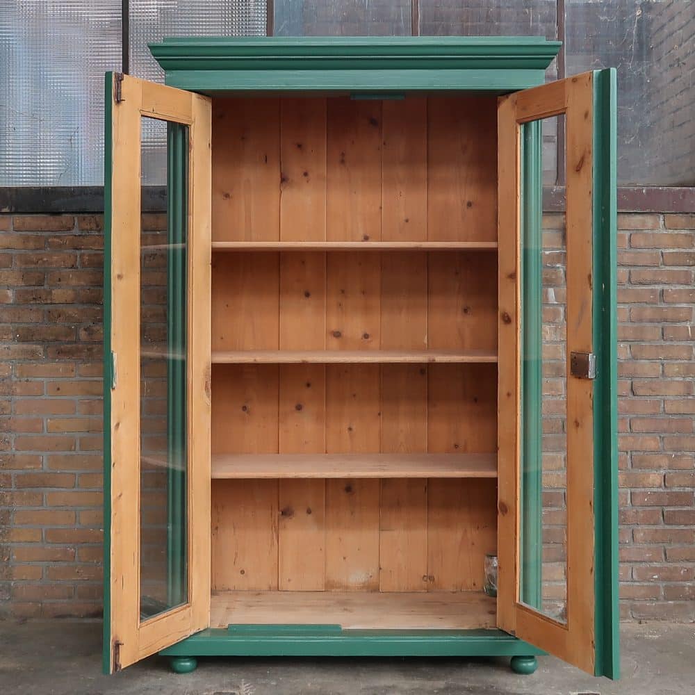 Brocante groene vitrinekast - Afbeelding 3