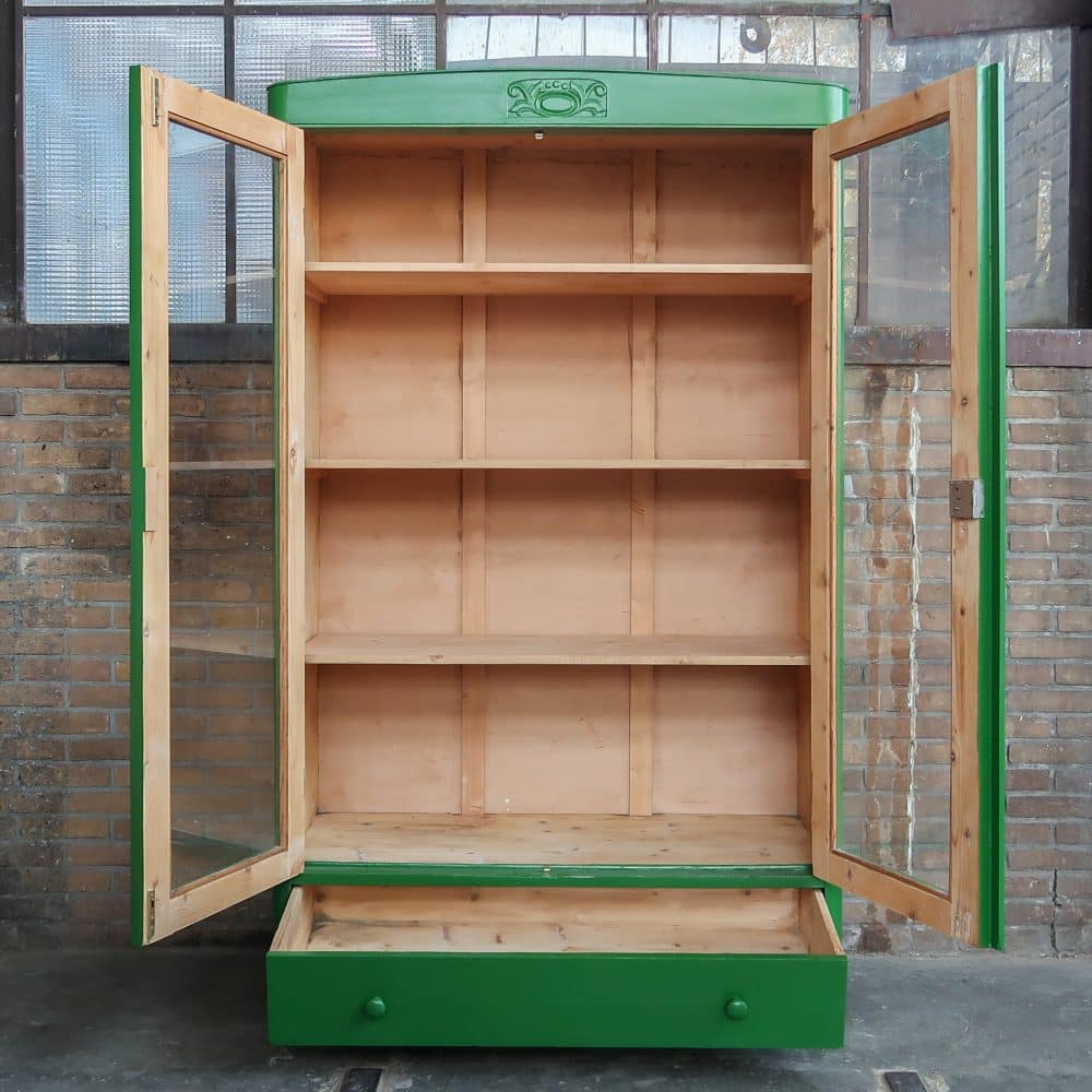 Brocante groene vitrinekast - Afbeelding 3