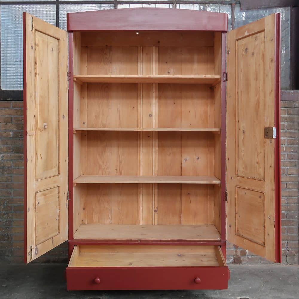 Brocante rode linnenkast - Afbeelding 3