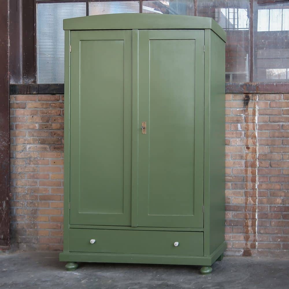 Brocante groene linnenkast - Afbeelding 2