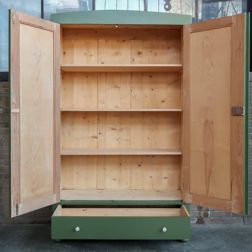 Brocante groene linnenkast - Afbeelding 3