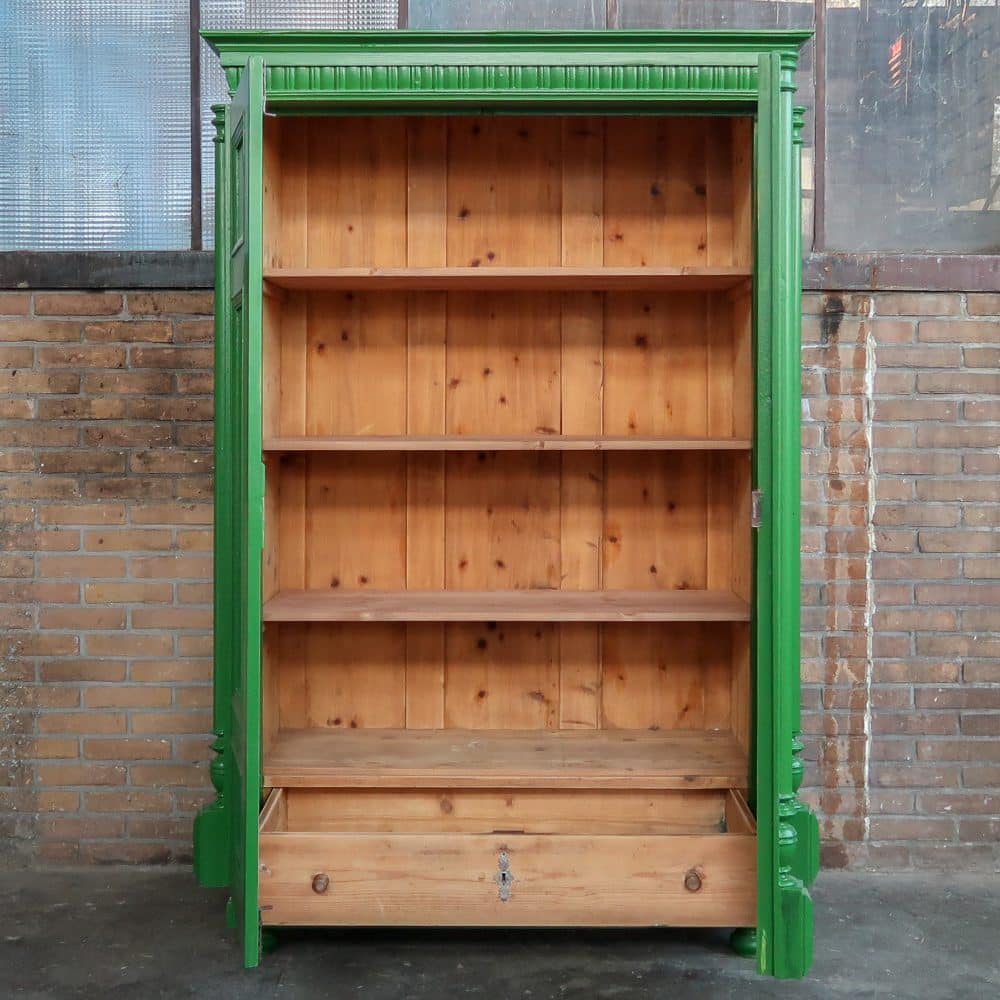 Brocante groene linnenkast - Afbeelding 3