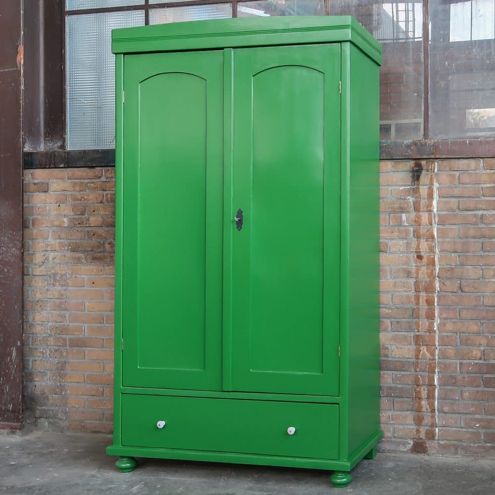 Brocante groene linnenkast - Afbeelding 2
