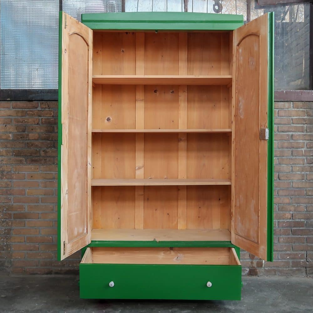 Brocante groene linnenkast - Afbeelding 3