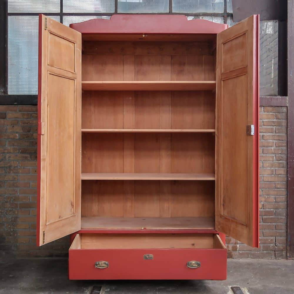 Brocante rode linnenkast - Afbeelding 3