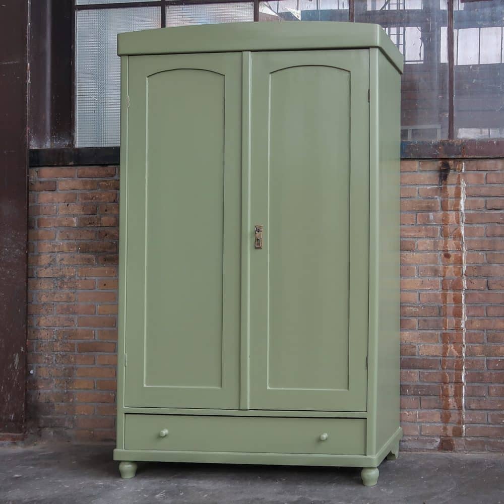 Brocante groene linnenkast - Afbeelding 2