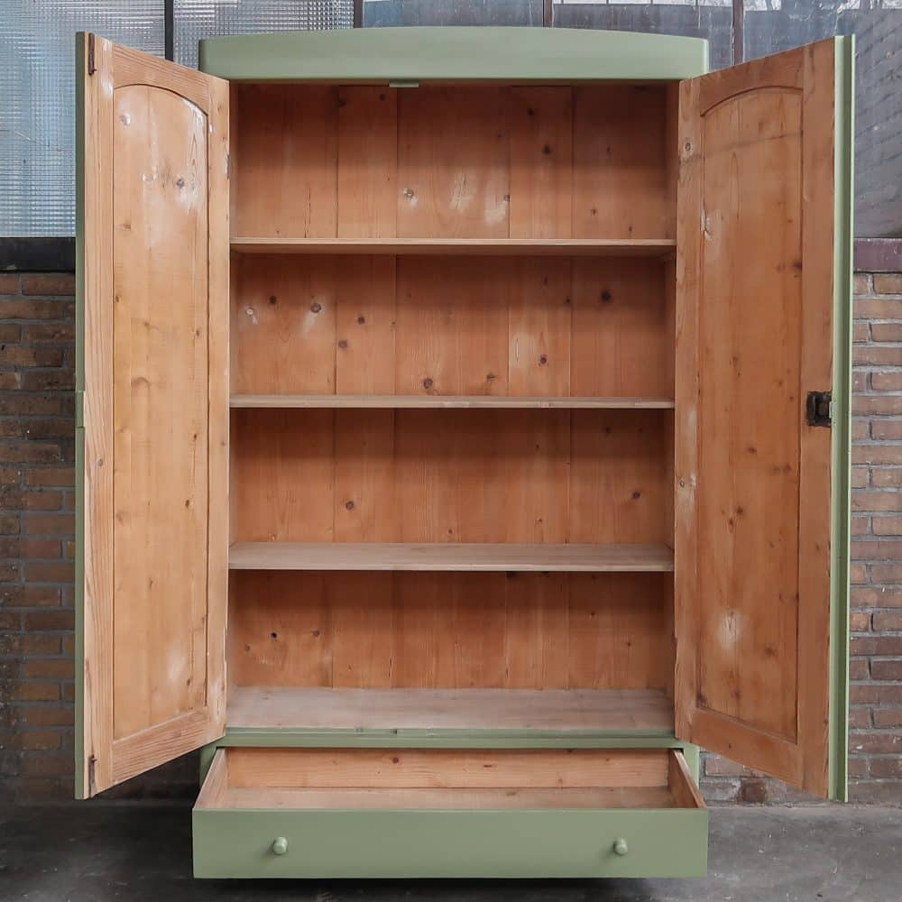 Brocante groene linnenkast - Afbeelding 3