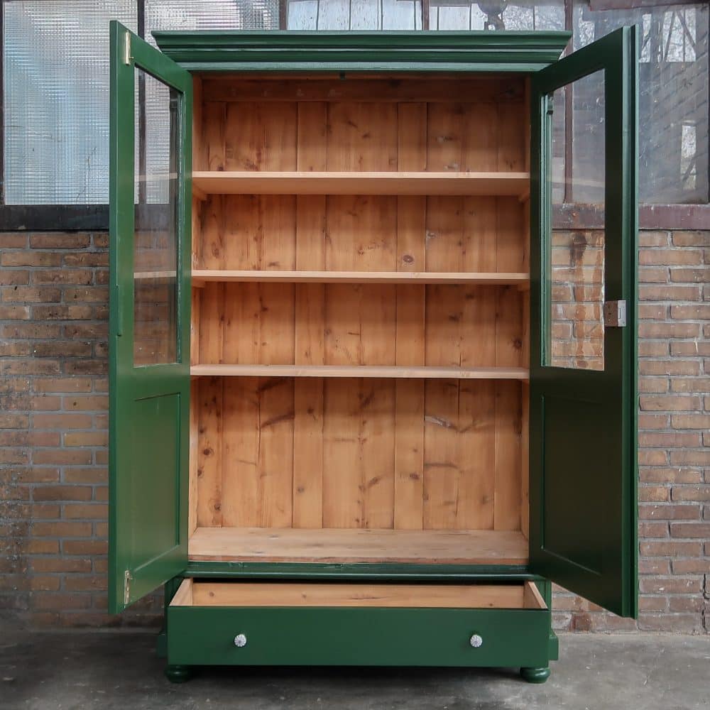 Brocante groene vitrinekast - Afbeelding 3