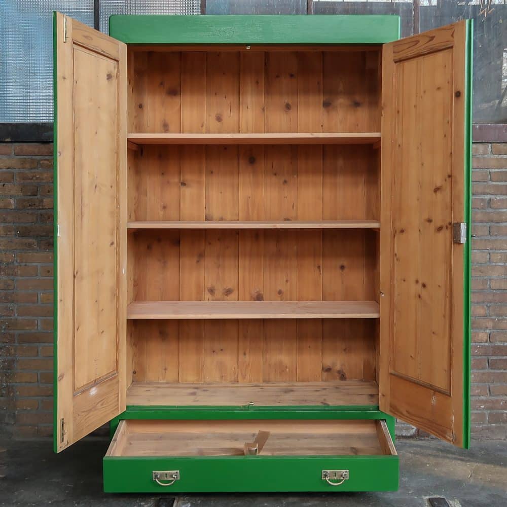 Brocante groene linnenkast - Afbeelding 3