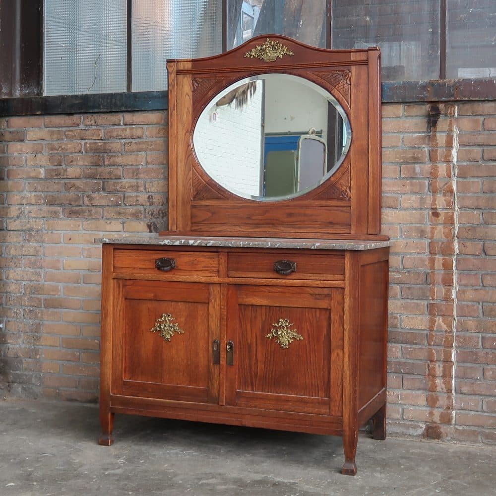 Brocante kaptafel met marmer - Afbeelding 2
