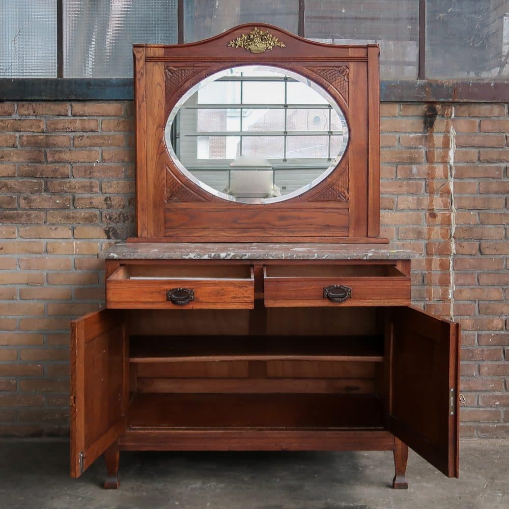 Brocante kaptafel met marmer - Afbeelding 3