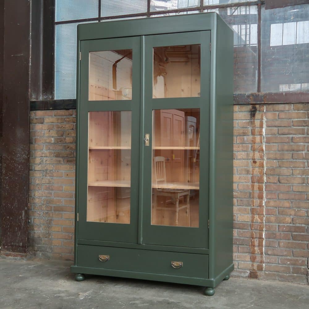 Brocante groene vitrinekast - Afbeelding 2