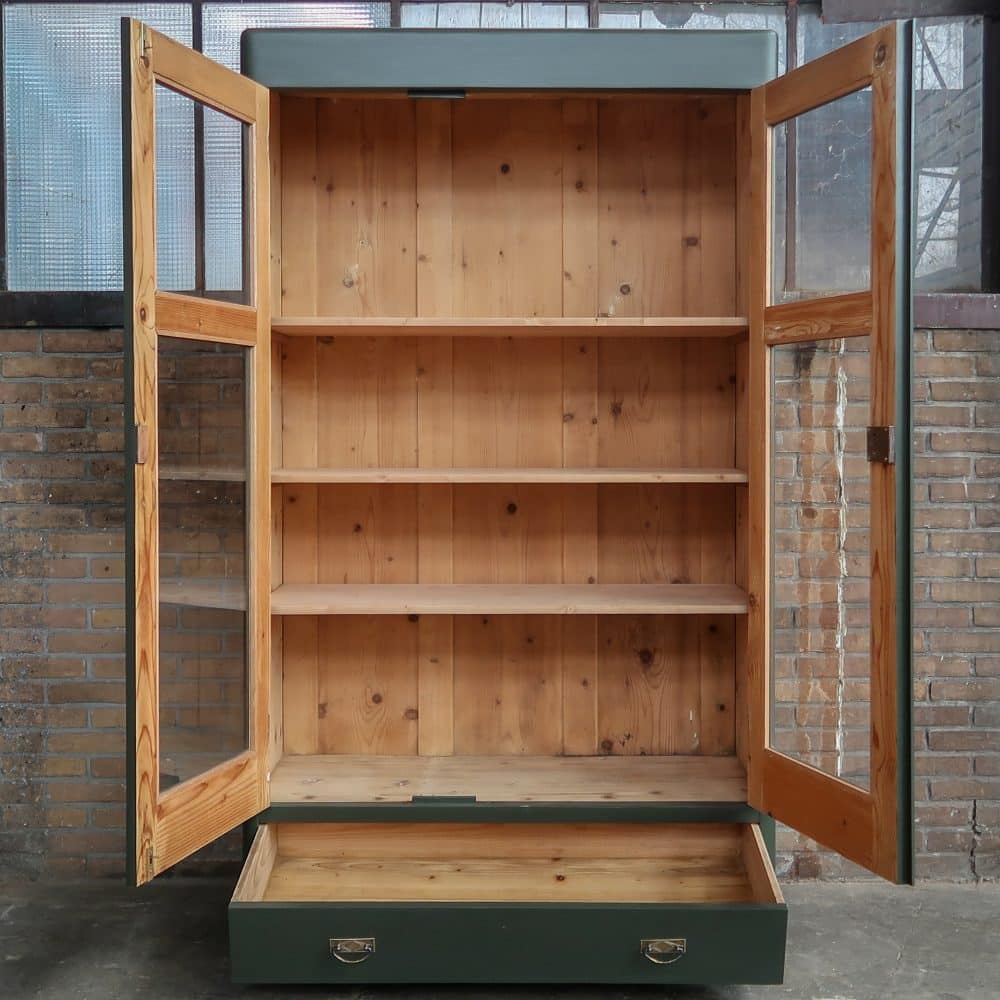 Brocante groene vitrinekast - Afbeelding 3