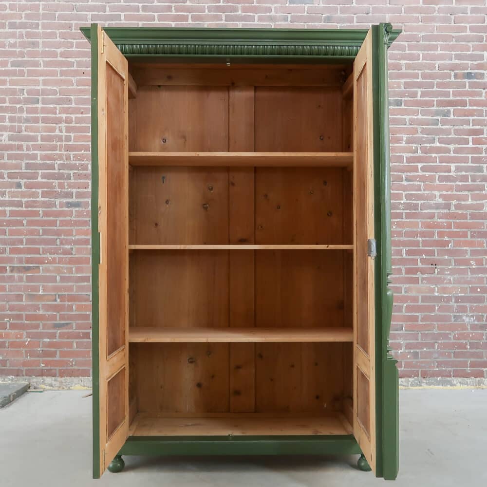Brocante groene linnenkast - Afbeelding 2