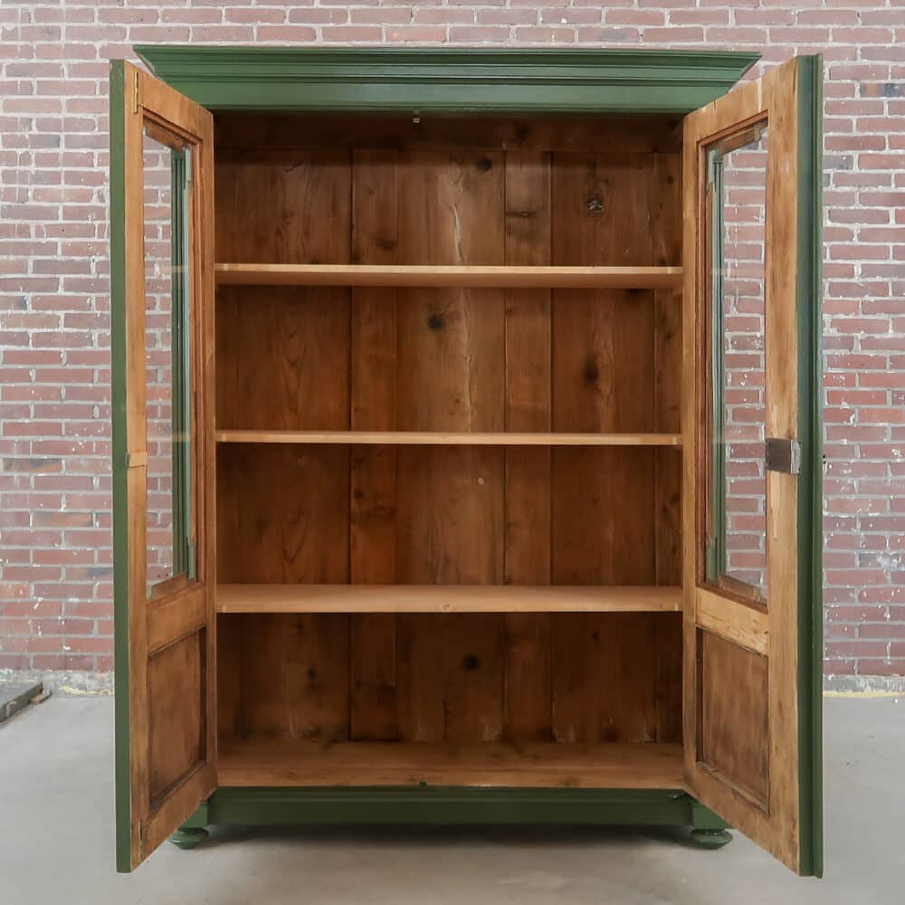Brocante groene vitrinekast - Afbeelding 2