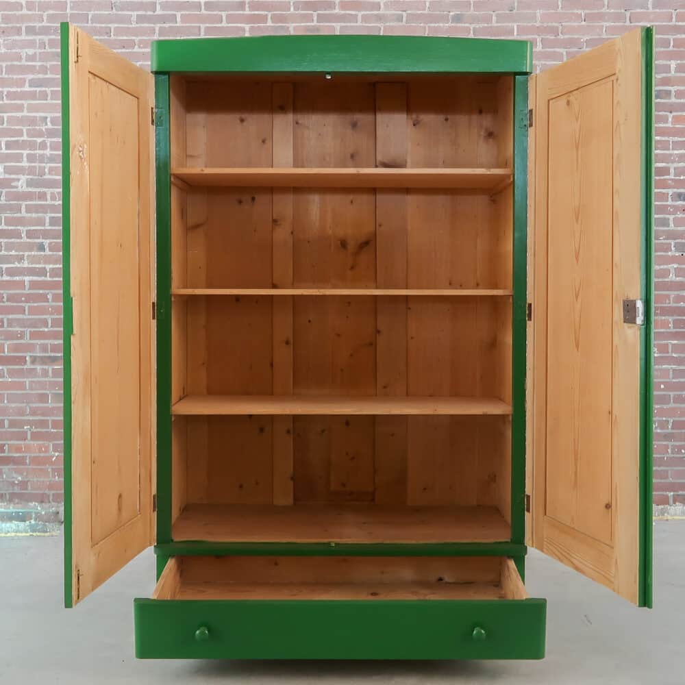 Brocante groene linnenkast - Afbeelding 2