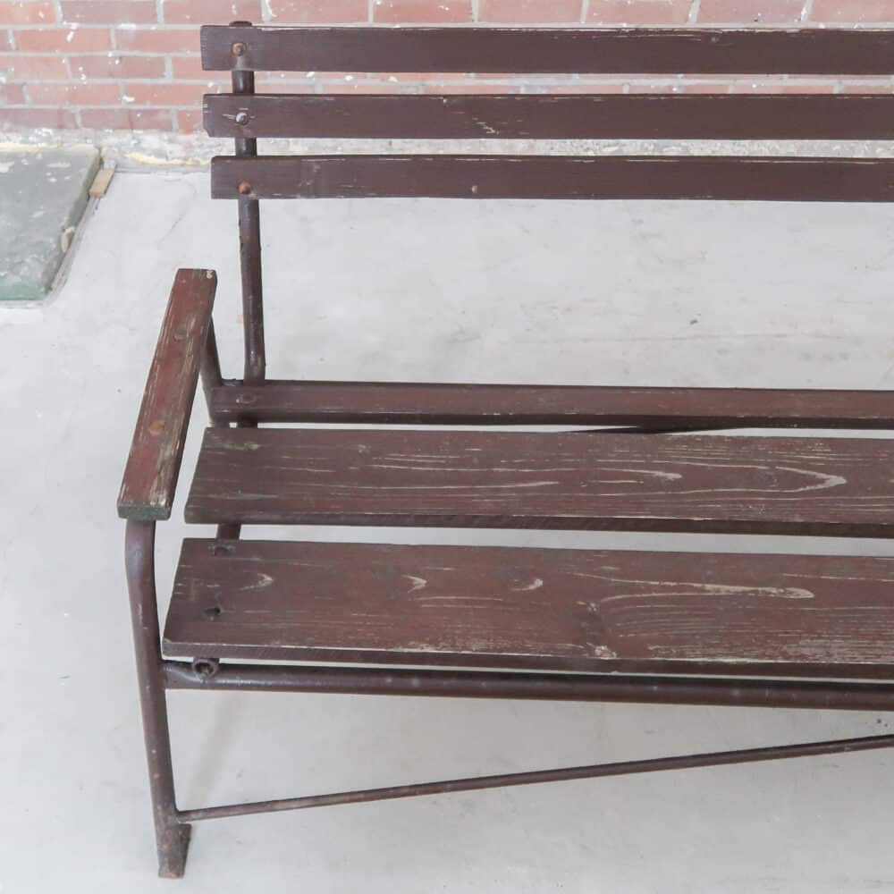 Brocante bruine parkbank - Afbeelding 3
